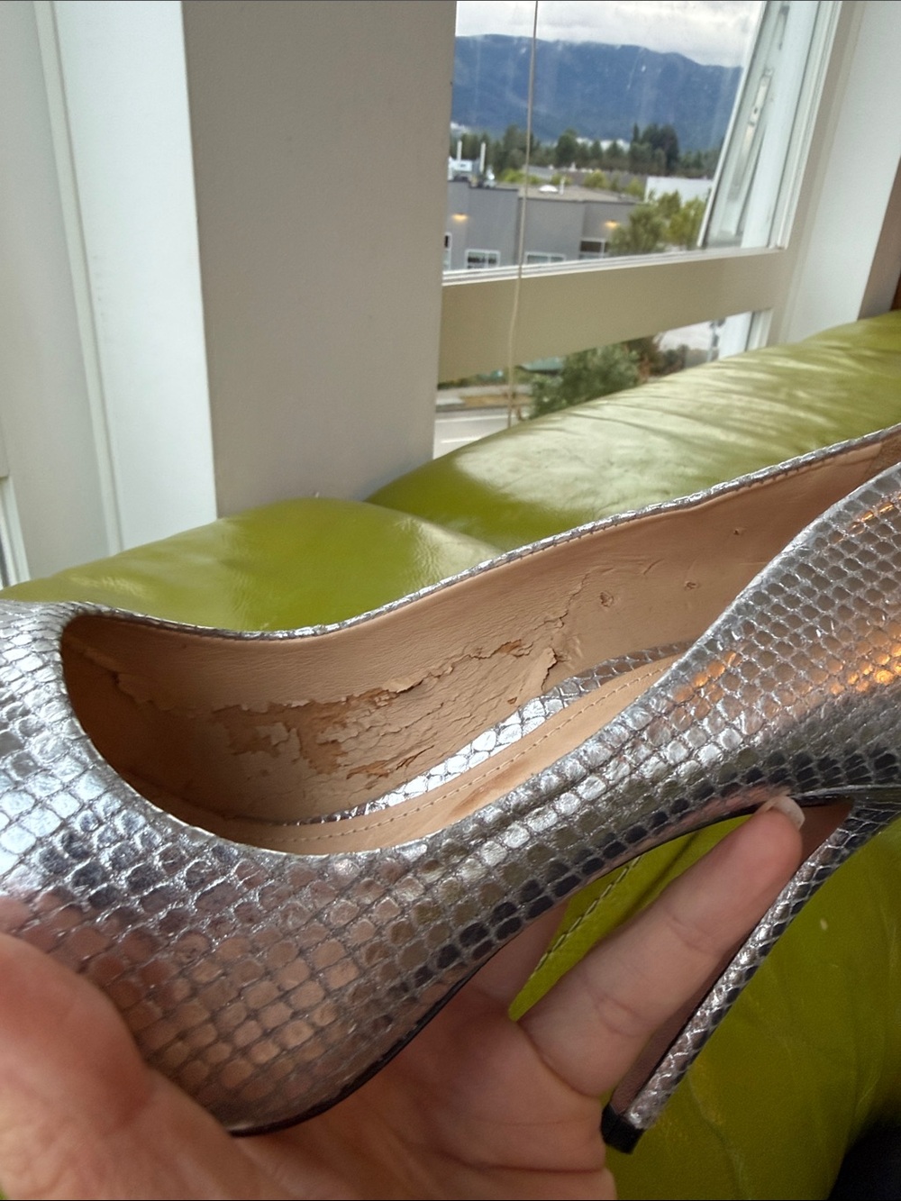 SCHUTZ Metallic Silver Snake-Embossed Pointed Toe Pumps - Picture 5 of 5
